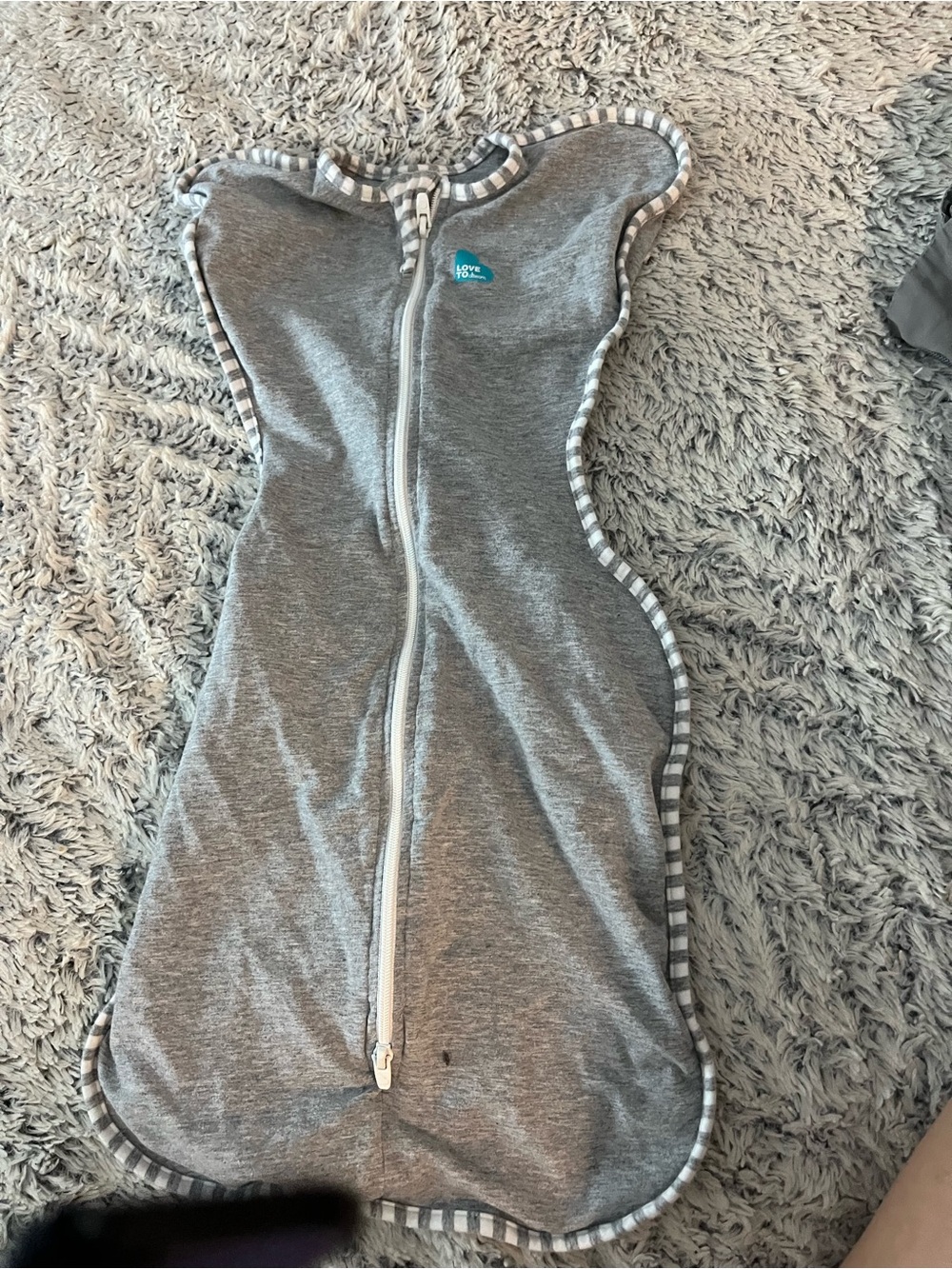 Love to Dream Grey Swaddle Sleep Sack with Striped Trim